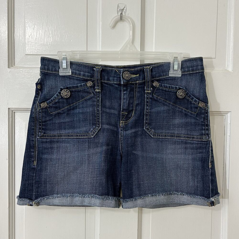 Rock & Republic Stinger Cuffed Denim Shorts‎ Button Flap Back Pockets Y2K Sz 8